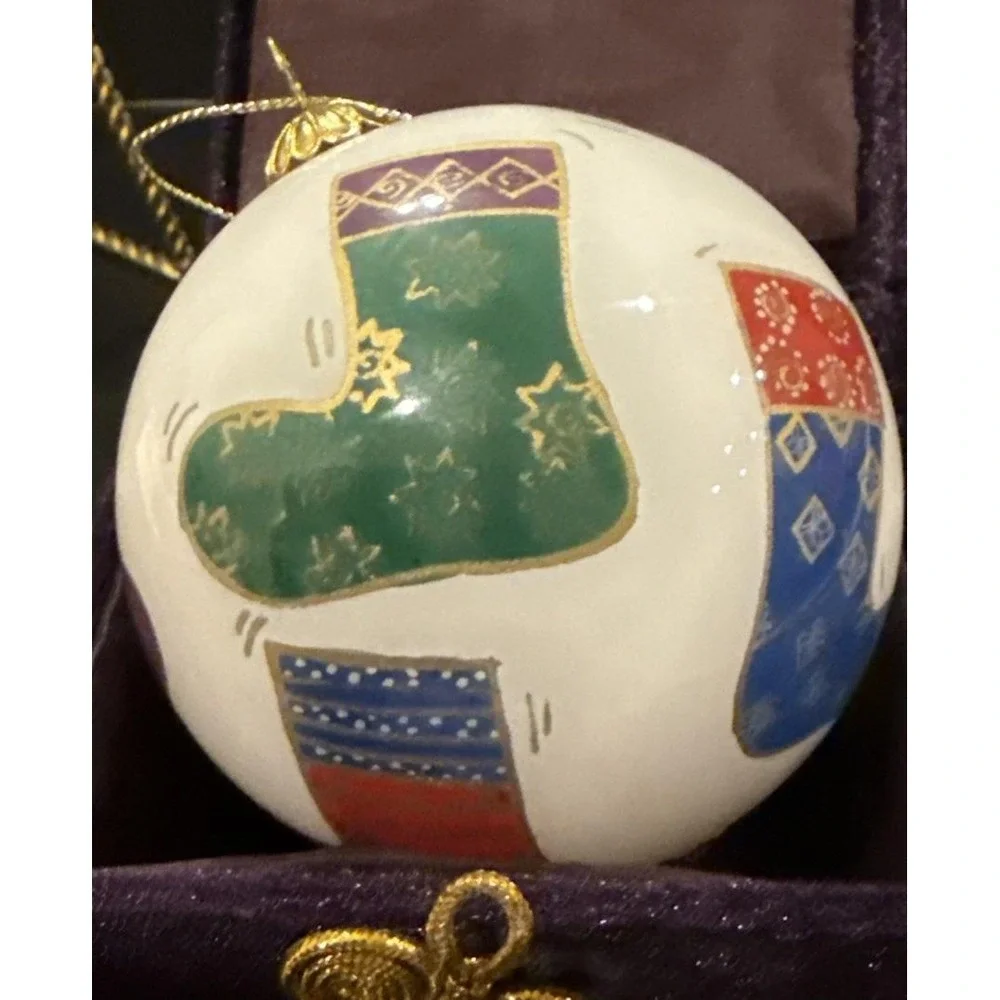 Pier 1 Colorful Stockings Inside Painting Christmas Holiday Tree Ornament‎ 2001